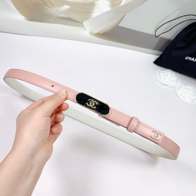CC BELT 20 MM IN PEACHY PINK CALFSKIN WITH GOLD MIX BLACK METAL BUCKLE