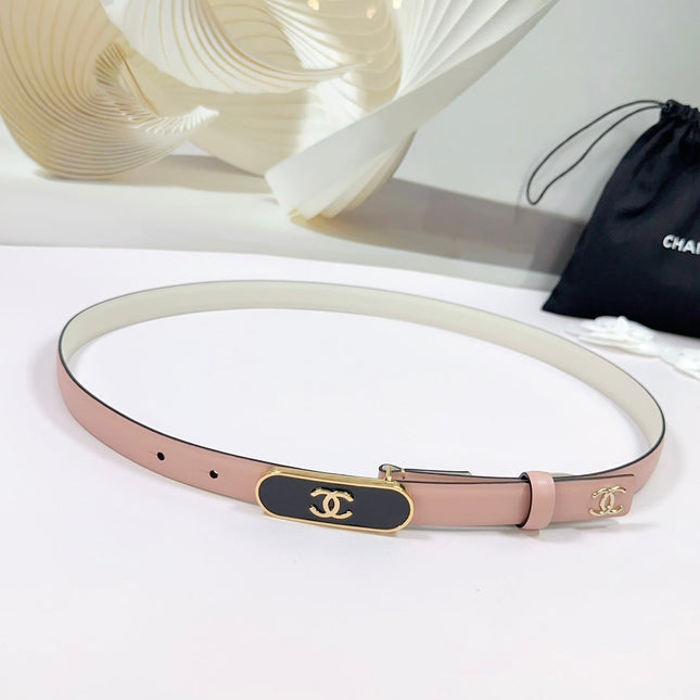 CC BELT 20 MM IN PEACHY PINK CALFSKIN WITH GOLD MIX BLACK METAL BUCKLE