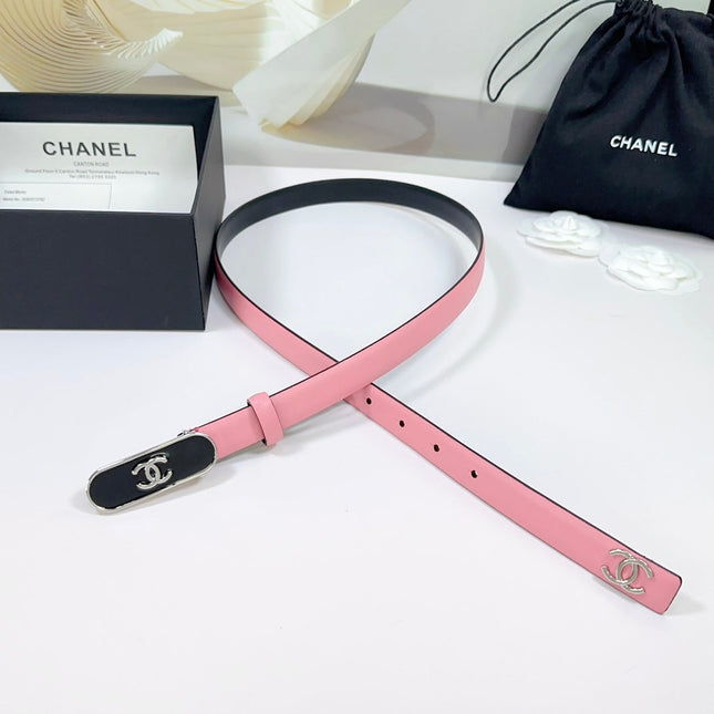 CC BELT 20 MM IN BRIGHT PINK CALFSKIN WITH SILVER MIX BLACK METAL BUCKLE