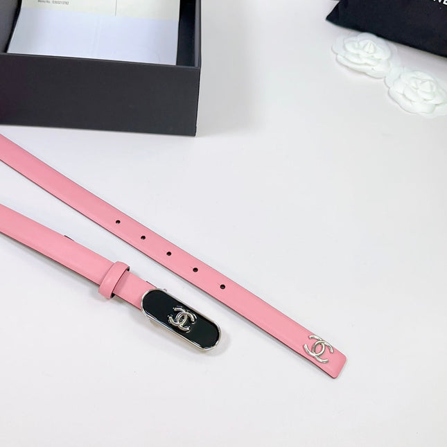 CC BELT 20 MM IN BRIGHT PINK CALFSKIN WITH SILVER MIX BLACK METAL BUCKLE