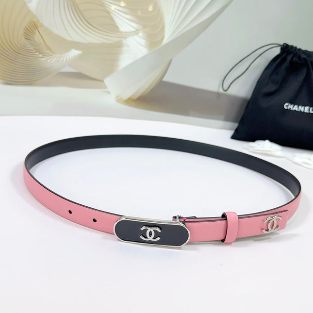 CC BELT 20 MM IN BRIGHT PINK CALFSKIN WITH SILVER MIX BLACK METAL BUCKLE