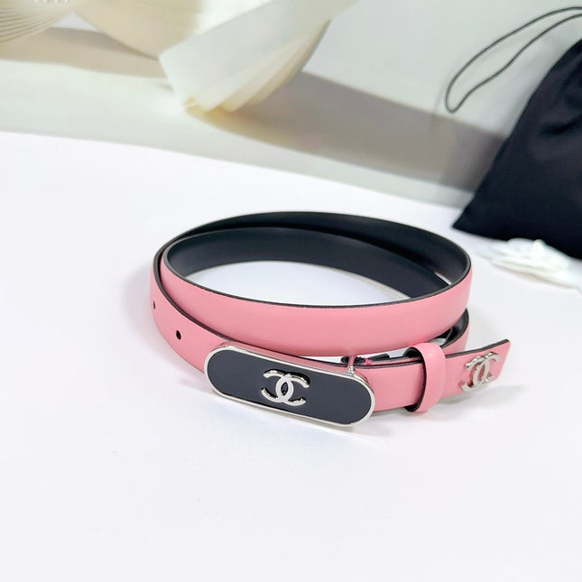 CC BELT 20 MM IN BRIGHT PINK CALFSKIN WITH SILVER MIX BLACK METAL BUCKLE