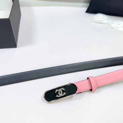 CC BELT 20 MM IN BRIGHT PINK CALFSKIN WITH SILVER MIX BLACK METAL BUCKLE
