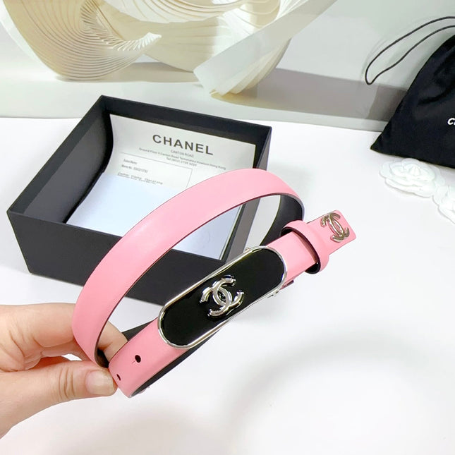 CC BELT 20 MM IN BRIGHT PINK CALFSKIN WITH SILVER MIX BLACK METAL BUCKLE