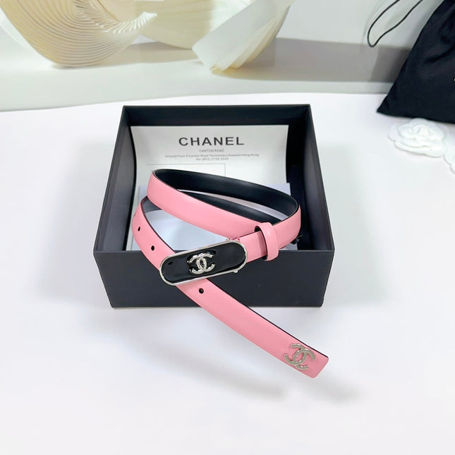 CC BELT 20 MM IN BRIGHT PINK CALFSKIN WITH SILVER MIX BLACK METAL BUCKLE