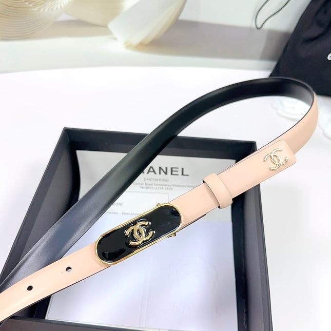 CC BELT 20 MM IN SAND BEIGE CALFSKIN WITH GOLD MIX BLACK METAL BUCKLE