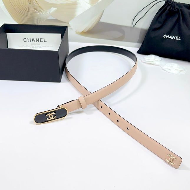 CC BELT 20 MM IN SAND BEIGE CALFSKIN WITH GOLD MIX BLACK METAL BUCKLE