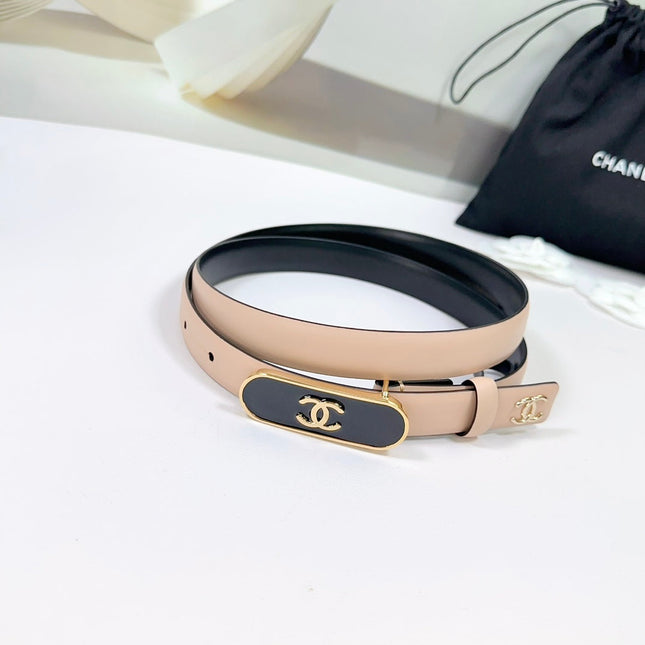 CC BELT 20 MM IN SAND BEIGE CALFSKIN WITH GOLD MIX BLACK METAL BUCKLE
