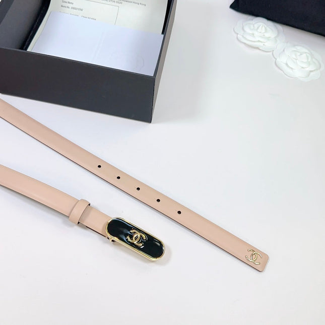 CC BELT 20 MM IN SAND BEIGE CALFSKIN WITH GOLD MIX BLACK METAL BUCKLE