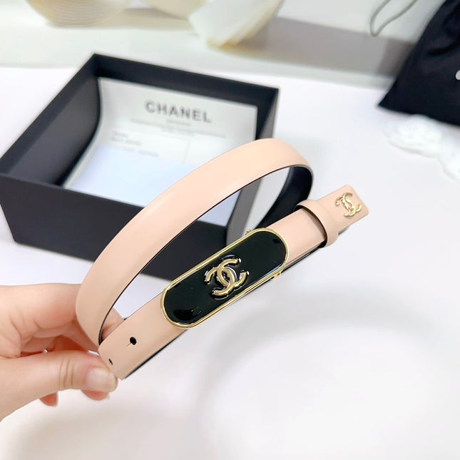 CC BELT 20 MM IN SAND BEIGE CALFSKIN WITH GOLD MIX BLACK METAL BUCKLE