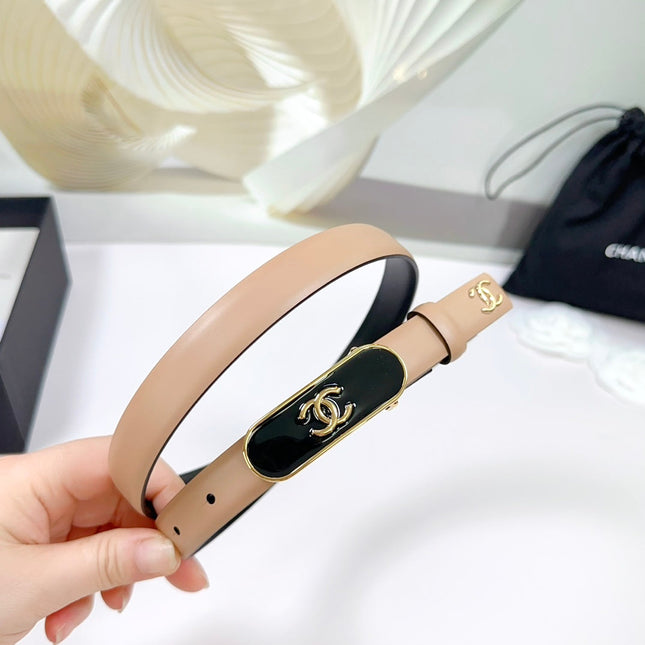CC BELT 20 MM IN CAMEL BROWN CALFSKIN WITH GOLD MIX BLACK METAL BUCKLE