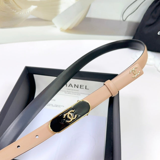 CC BELT 20 MM IN CAMEL BROWN CALFSKIN WITH GOLD MIX BLACK METAL BUCKLE