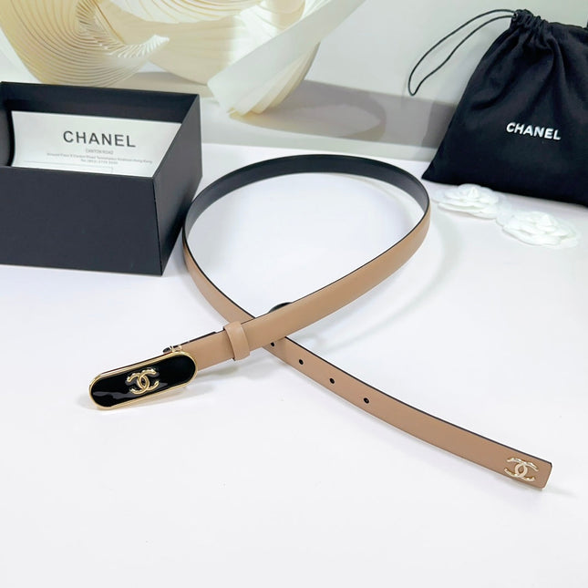 CC BELT 20 MM IN CAMEL BROWN CALFSKIN WITH GOLD MIX BLACK METAL BUCKLE