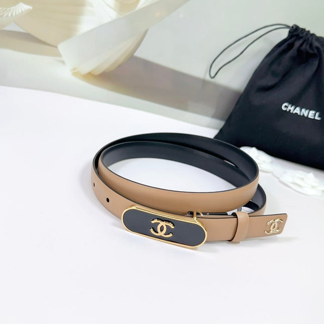 CC BELT 20 MM IN CAMEL BROWN CALFSKIN WITH GOLD MIX BLACK METAL BUCKLE