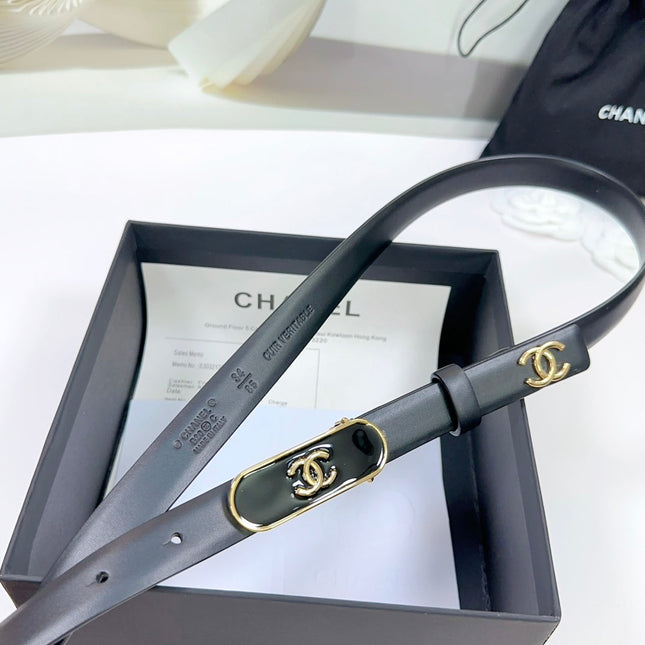CC BELT 20 MM IN BLACK CALFSKIN WITH GOLD MIX BLACK METAL BUCKLE