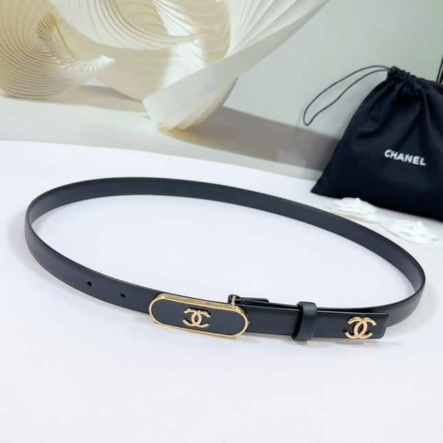CC BELT 20 MM IN BLACK CALFSKIN WITH GOLD MIX BLACK METAL BUCKLE