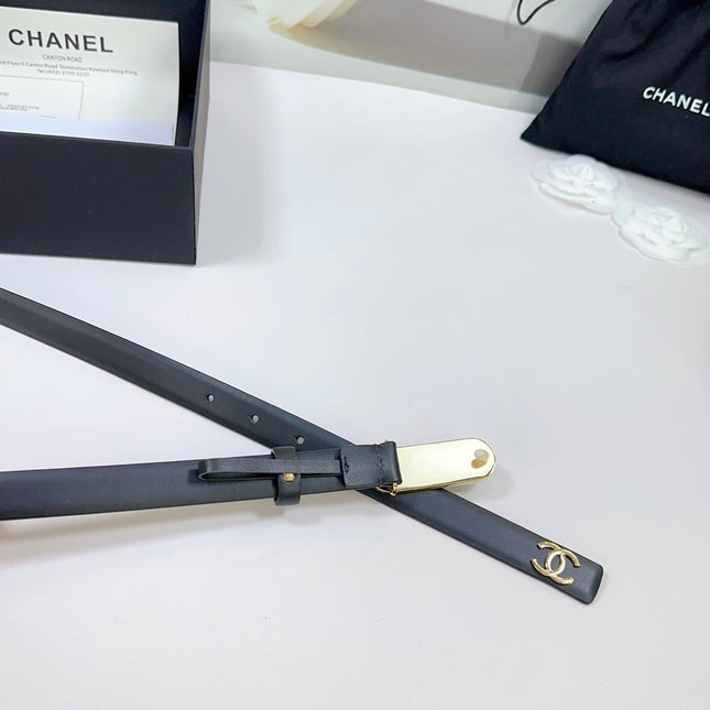 CC BELT 20 MM IN BLACK CALFSKIN WITH GOLD MIX BLACK METAL BUCKLE