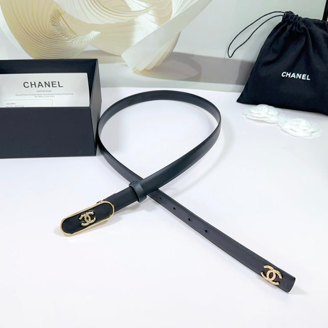 CC BELT 20 MM IN BLACK CALFSKIN WITH GOLD MIX BLACK METAL BUCKLE