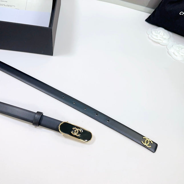 CC BELT 20 MM IN BLACK CALFSKIN WITH GOLD MIX BLACK METAL BUCKLE