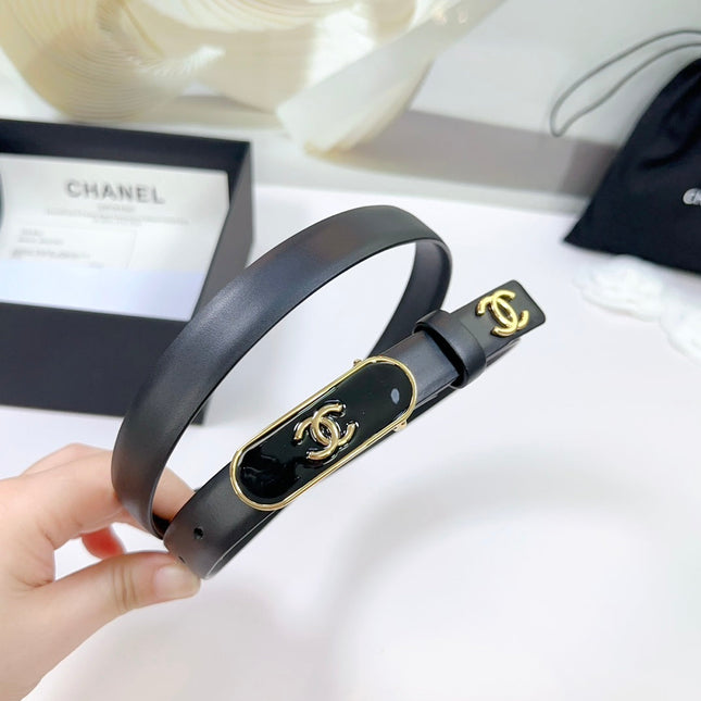 CC BELT 20 MM IN BLACK CALFSKIN WITH GOLD MIX BLACK METAL BUCKLE