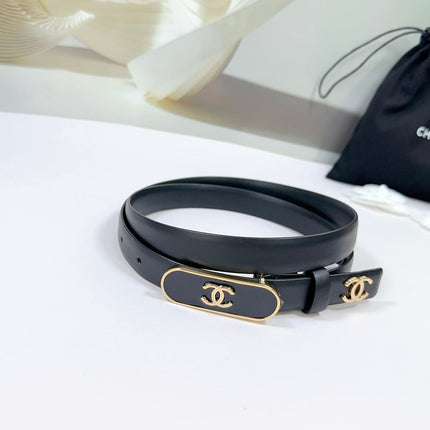 CC BELT 20 MM IN BLACK CALFSKIN WITH GOLD MIX BLACK METAL BUCKLE