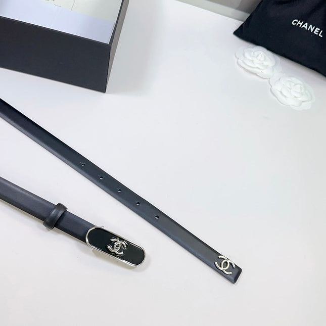 CC BELT 20 MM IN BLACK CALFSKIN WITH SILVER MIX BLACK METAL BUCKLE