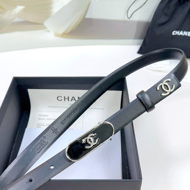 CC BELT 20 MM IN BLACK CALFSKIN WITH SILVER MIX BLACK METAL BUCKLE