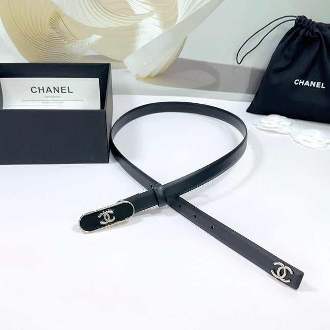 CC BELT 20 MM IN BLACK CALFSKIN WITH SILVER MIX BLACK METAL BUCKLE
