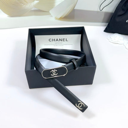 CC BELT 20 MM IN BLACK CALFSKIN WITH SILVER MIX BLACK METAL BUCKLE