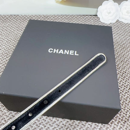 CC BELT 20 MM IN BLACK AND SILVER CALFSKIN WITH METAL BUCKLE