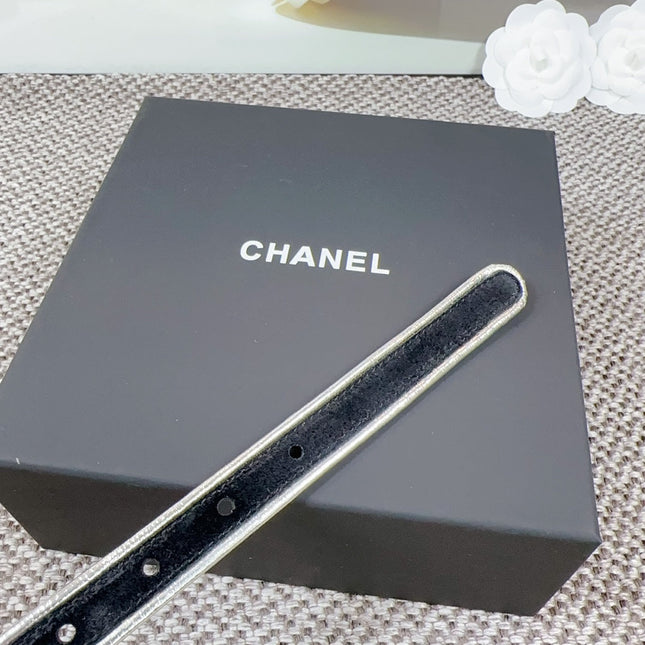 CC BELT 20 MM IN BLACK AND SILVER CALFSKIN WITH METAL BUCKLE