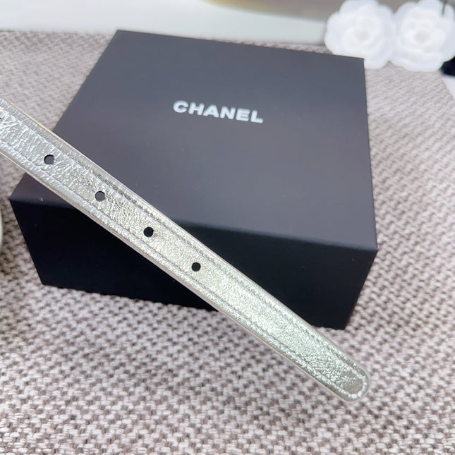 CC BELT 20 MM IN BLACK AND SILVER CALFSKIN WITH METAL BUCKLE