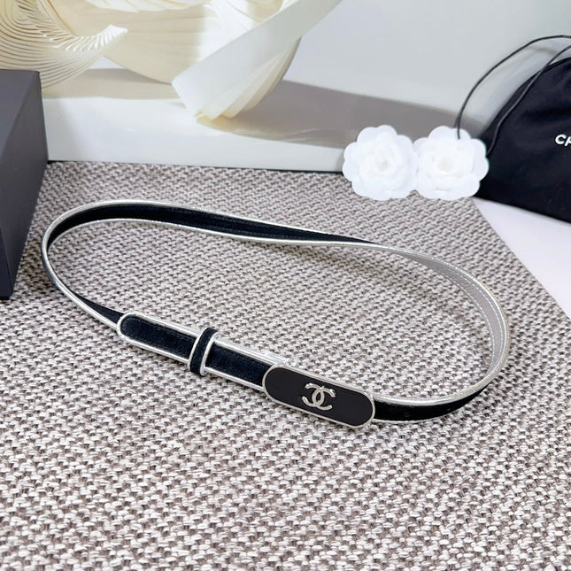 CC BELT 20 MM IN BLACK AND SILVER CALFSKIN WITH METAL BUCKLE