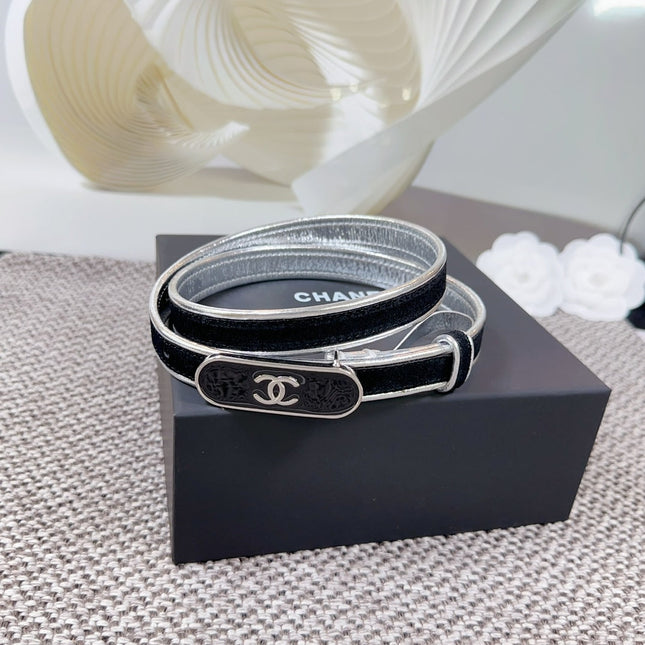 CC BELT 20 MM IN BLACK AND SILVER CALFSKIN WITH METAL BUCKLE