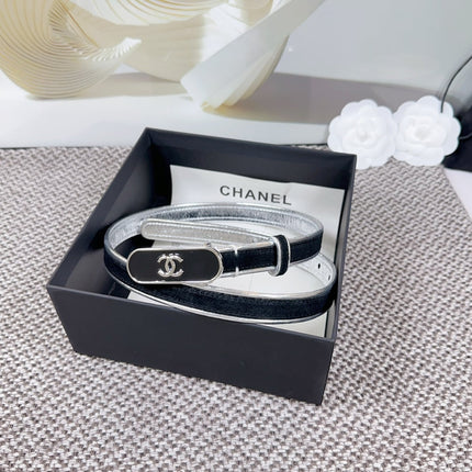 CC BELT 20 MM IN BLACK AND SILVER CALFSKIN WITH METAL BUCKLE