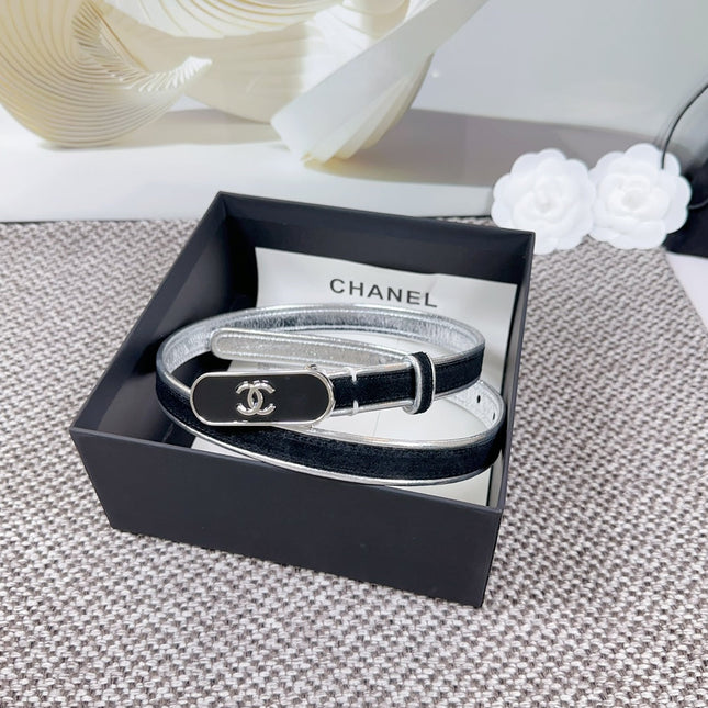CC BELT 20 MM IN BLACK AND SILVER CALFSKIN WITH METAL BUCKLE