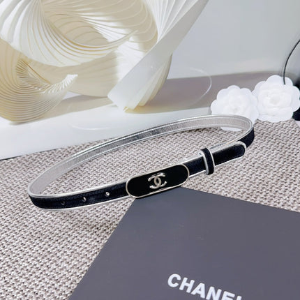 CC BELT 20 MM IN BLACK AND SILVER CALFSKIN WITH METAL BUCKLE