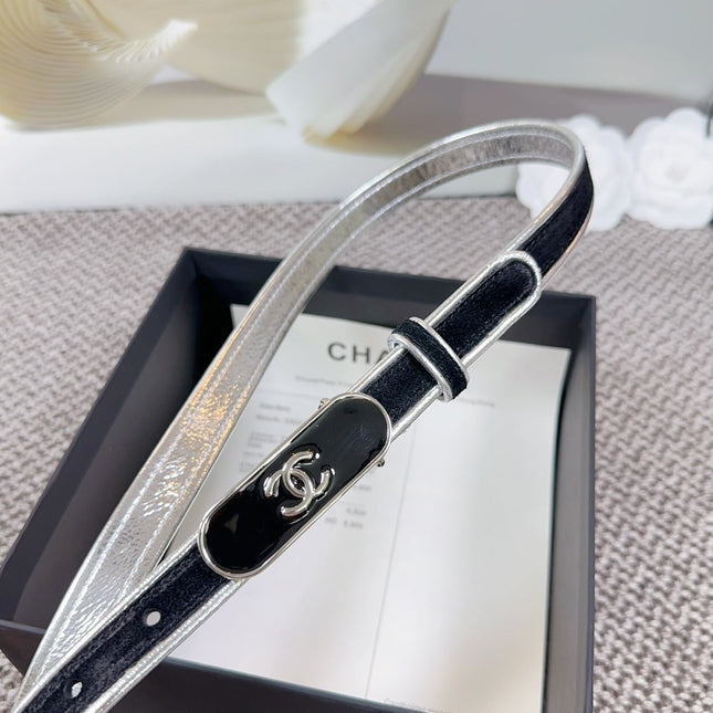 CC BELT 20 MM IN BLACK AND SILVER CALFSKIN WITH METAL BUCKLE