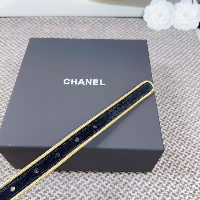 CC BELT 20 MM IN BLACK AND GOLDEN CALFSKIN WITH METAL BUCKLE