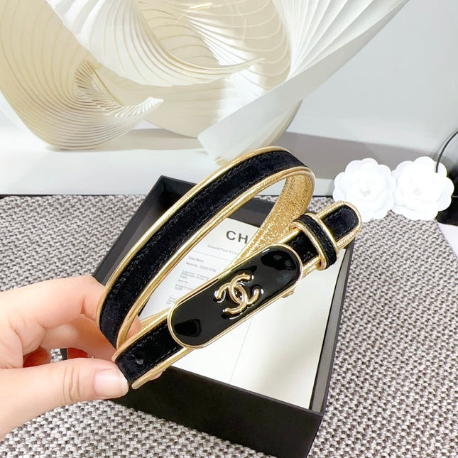 CC BELT 20 MM IN BLACK AND GOLDEN CALFSKIN WITH METAL BUCKLE