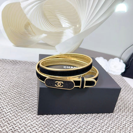 CC BELT 20 MM IN BLACK AND GOLDEN CALFSKIN WITH METAL BUCKLE