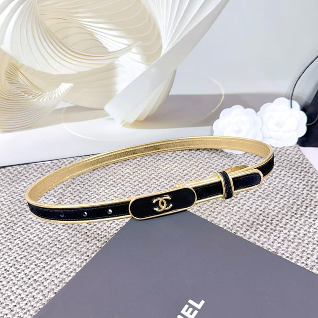 CC BELT 20 MM IN BLACK AND GOLDEN CALFSKIN WITH METAL BUCKLE