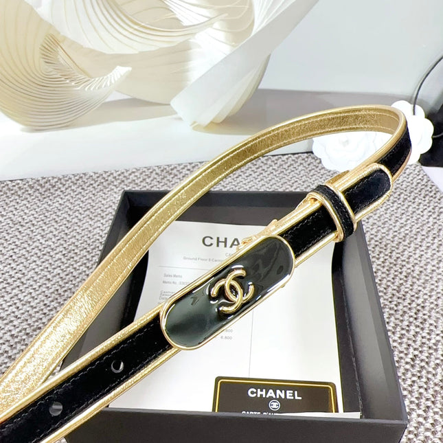 CC BELT 20 MM IN BLACK AND GOLDEN CALFSKIN WITH METAL BUCKLE