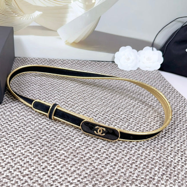 CC BELT 20 MM IN BLACK AND GOLDEN CALFSKIN WITH METAL BUCKLE