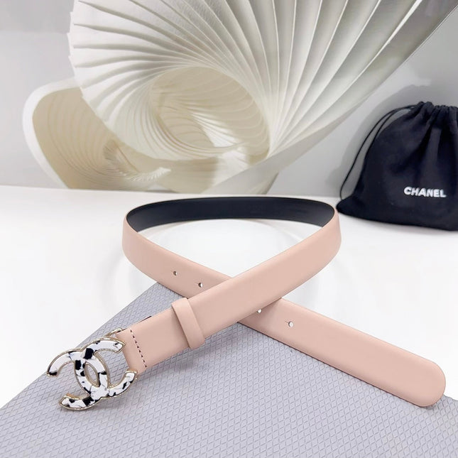 CC 30MM BELT IN BABY PINK SHINNY CALFSKIN WHITE LOGO