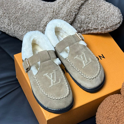 COLORADO COMFORT MARY JANE IN KHAKI BROWN SUEDE AND SHEARLING LINING