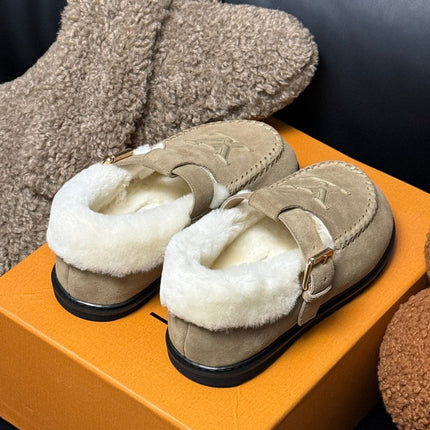 COLORADO COMFORT MARY JANE IN KHAKI BROWN SUEDE AND SHEARLING LINING