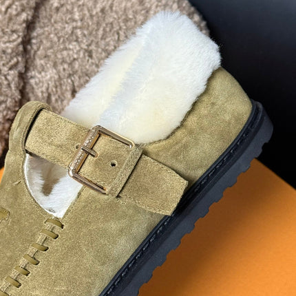 COLORADO COMFORT MARY JANE IN SAND BEIGE SUEDE AND SHEARLING LINING
