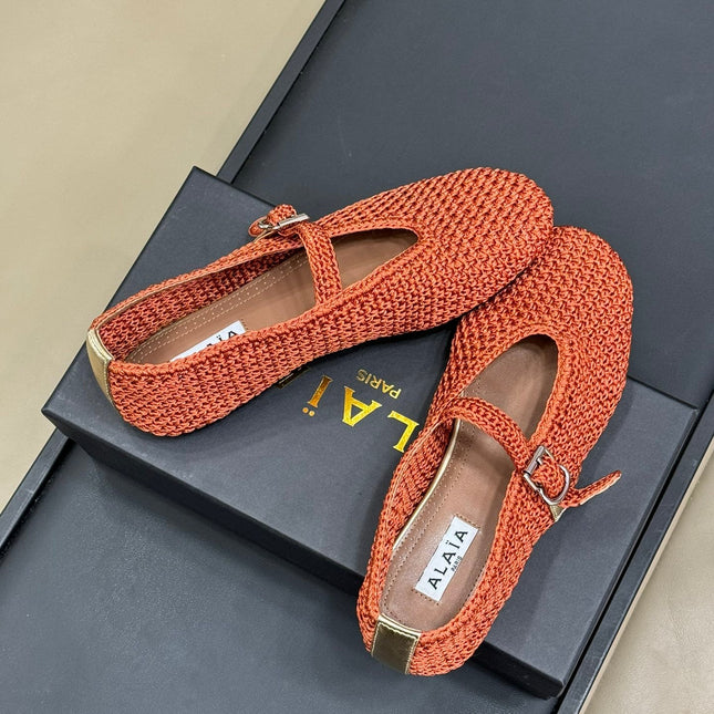 HANDWOVEN BALLET FLAT FIRE ORANGE