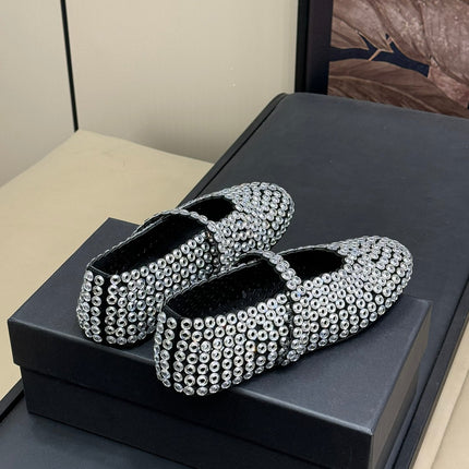 CRYSTAL-EMBELLISHED BALLERINA SHOES WHITE